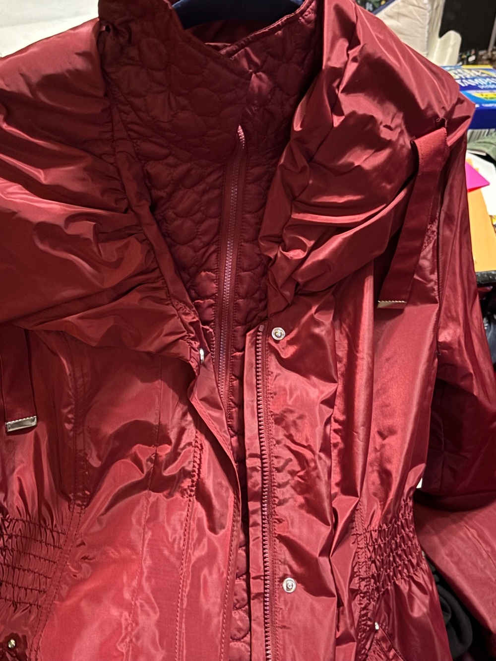 Chico's Deep Red Quilted-Detail Puffer Coat